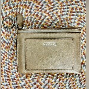 Coach Saffiano Leather Skinny ID Wallet Keychain in Gold Tone